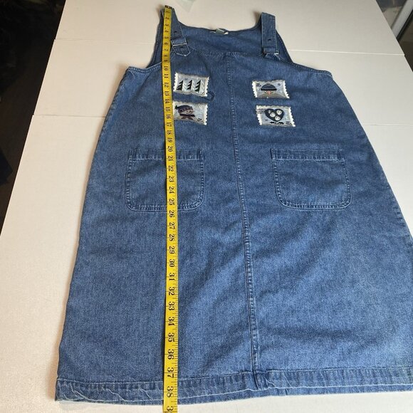 Vtg Christopher & Banks Womens Jumper Dress Denim Embroidery Snowman Y2K  XL - Picture 7 of 9